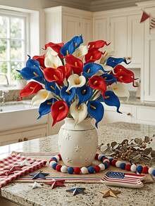 1 pieza Ramo artificial de Calla Lily en rojo, blanco y azul, perfecto para el 4 de julio, el Día de los Caídos, decoraciones de mesa familiar, fiestas, dormitorios, alféizares, porches, arreglos florales y decoración del hogar. - A - Ver 5