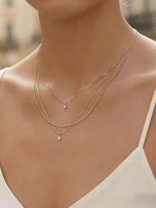 1 chiếc dây chuyền mặt dây nhiều lớp tua rua tối giản màu vàng, thích hợp để đeo vào ngày Valentine hoặc làm quà tặng cho bạn bè. - Vàng - Xem 3
