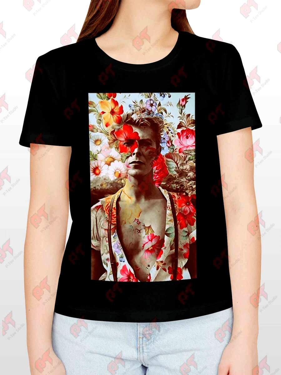 Camiseta D Bowie para Amantes de la Música Rock, Ropa Elegante para Chicas y Ropa de Diseñador para Hombres - Negro - Ver 1