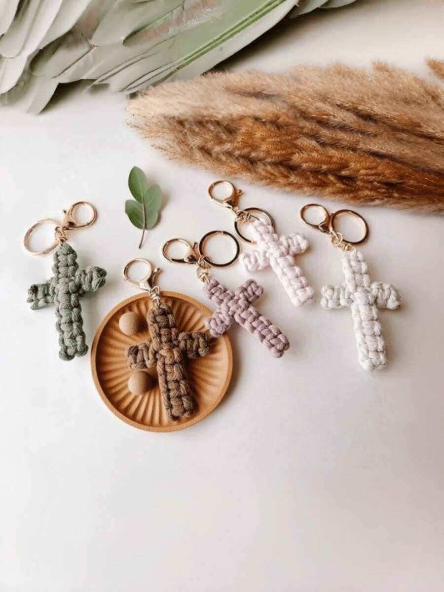 1 chiếc móc khóa hình thánh giá dệt thủ công theo phong cách Bohemian, móc khóa đôi, móc khóa xe hơi. - Nhiều màu - Xem 1