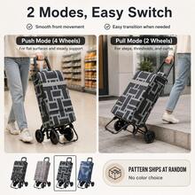 43L Large Capacity Lightweight 4-Wheel Shopping Cart, Waterproof Trolley With Push & Pull Dual-Use Design, 25KG Heavy Duty Load - 4 Wheels - View 3