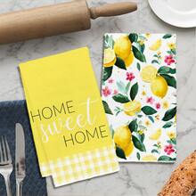 2pcs Lemon Pattern Kitchen Towels, Soft Polyester Material Dish Cloths, Suitable For Kitchen Decor, Cleaning, Holiday Party Decoration, Kitchen & Bathroom Essentials, Home Decor, Housewarming Gift - Multicolor - View 7