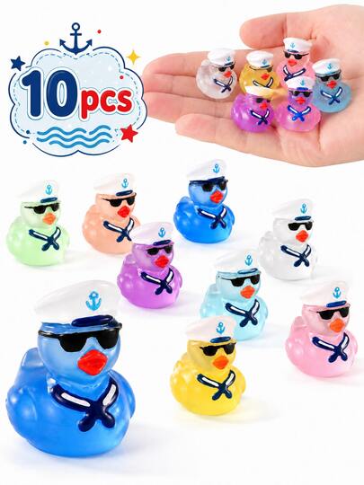 10 piezas de patitos de goma con estilo marinero luminoso - Miniaturas de patos de resina, adecuados para acuario, terrario, decoración de fiesta de cumpleaños, exhibición con tema náutico - Decoración interior y exterior para entretenimiento