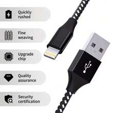 USB 转 Lightning 快速充电数据线，兼容 14/13/12/11 Pro Max/X/XS/XR，支持 12W 快充，USB-C 接口 - 2件裝黑色 - 查看 3