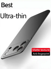 Luxury Matte Rock Sand Texture Hard PC Case, Simple Shockproof Anti-Fingerprint Ultra Thin Slim Back Cover For IPhone 11 12 13 14 15PLUS 16Pro 17 Pro Max - Black - View 1