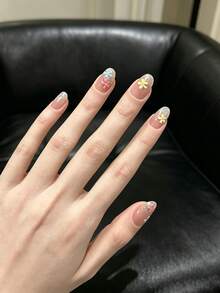 10Pcs Summer Colorful Flower Press On Nails, Short Square Nude Glitter Gradient Fake Nails, Handmade Reusable False Nail Tips For Women - Multicolor - View 5