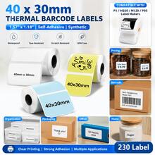 40 nhãn mã vạch nhiệt x 30mm, giấy dán tự dính tổng hợp 1,57" x 1,18", tương thích với máy in nhãn P1/M220/M120/P50 dùng cho mã vạch, giá cả, bao bì và sắp xếp. - Xem 1