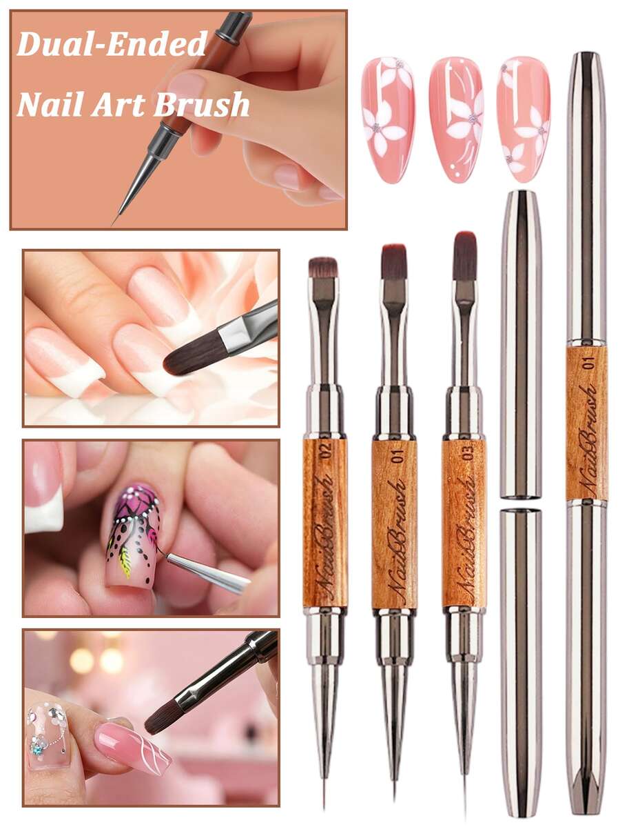 Bộ 3 cọ vẽ móng hai đầu, cọ kẻ viền móng kiểu Pháp, thích hợp cho việc tạo móng gel, gel UV, móng acrylic, chăm sóc móng và vẽ chi tiết.