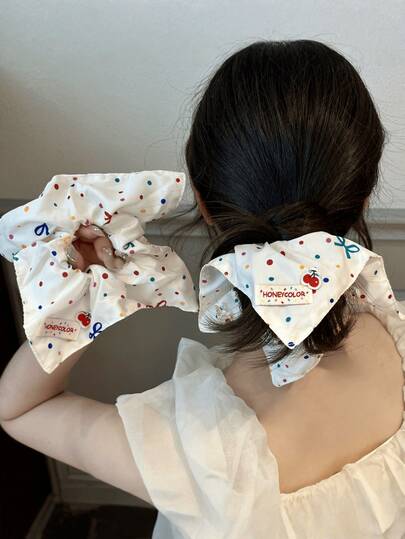 Colorful Polka Dot Square Hair Scrunchies, Cute Cherry Icon Fabric Hair Ties, Sweet And Pure Style Hair Accessories For Ponytail, Suitable For Daily Wear And Casual Sweet Outfits