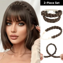 Conjunto de tiara trançada elegante de 35 cm para mulheres, com uma tiara trançada com detalhes e um elástico de cabelo trançado combinando. Disponível em diversas cores, incluindo cinza, preto, dourado, marrom e outras. Conjunto de acessórios de cabelo antiderrapantes de 2 peças para uso diário. - Multicolorido - Ver 23