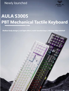 AULA S3005 机械手感游戏键盘，104键布局，RGB背光，USB有线连接，适用于鼠标、PC、笔记本电脑、办公电脑，AULA原装有线键盘 - 查看 4