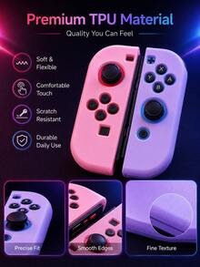 Soft Silicone Full Protective Case For Nintendo Switch OLED/Switch NS Joy-Con Controller, Anti-Slip Anti-Sweat Shock-Proof Gaming Accessories, Cute Macaron Colors, Designed Compatible With Switch Players, Compatible With Switch NS/Switch OLED, Various Color Combinations Available, Switch Gaming Accessories, Controller Accessories, Pink, Anti-Drop Anti-Slip, Anti-Scratch - Multicolor - View 4