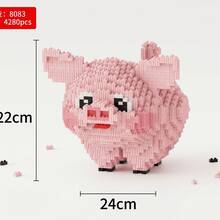 4280片巨型粉色小猪微型钻石积木套装，大型3D动物拼图模型，成人减压DIY收藏品，桌面及房间装饰玩具，警告：仅限成人使用 - 粉色 - 查看 4