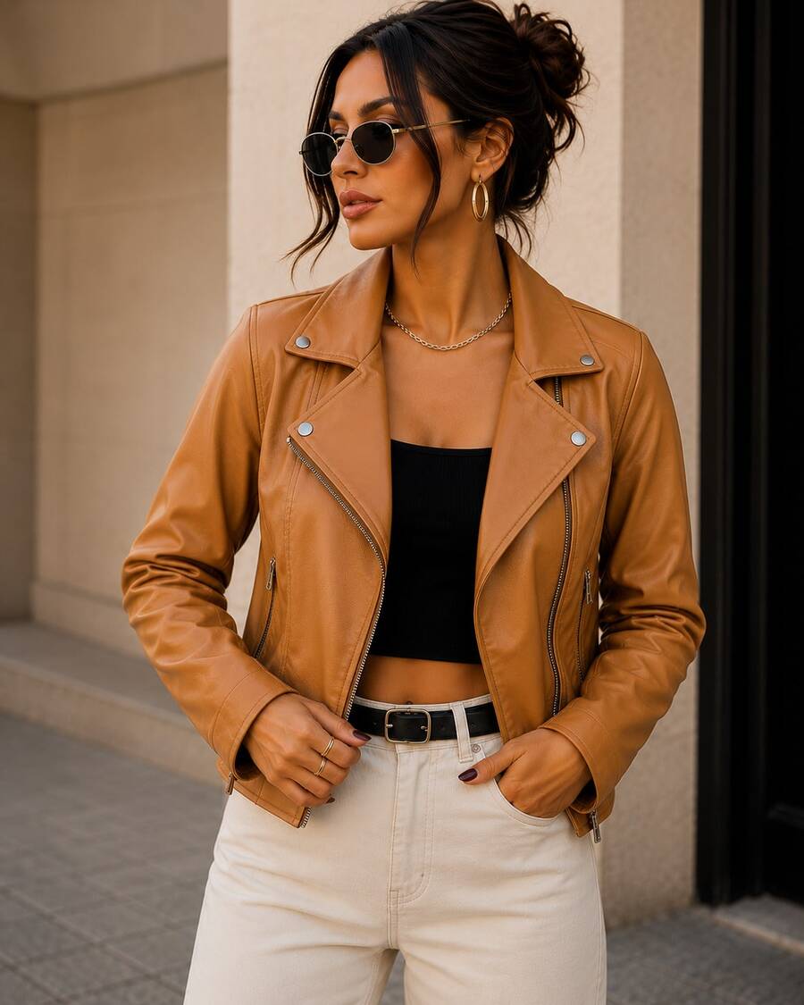 Women's Leather Jacket With Zipper, Elegant Winter Style, Immediate Shipping, Autumn And Winter - Lạc đà - Xem 1