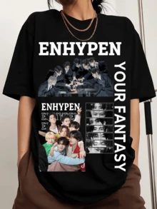 Enhypenss Men's Sports T-Shirt With Crew Neck And Print, Short Sleeves - Black - View 1
