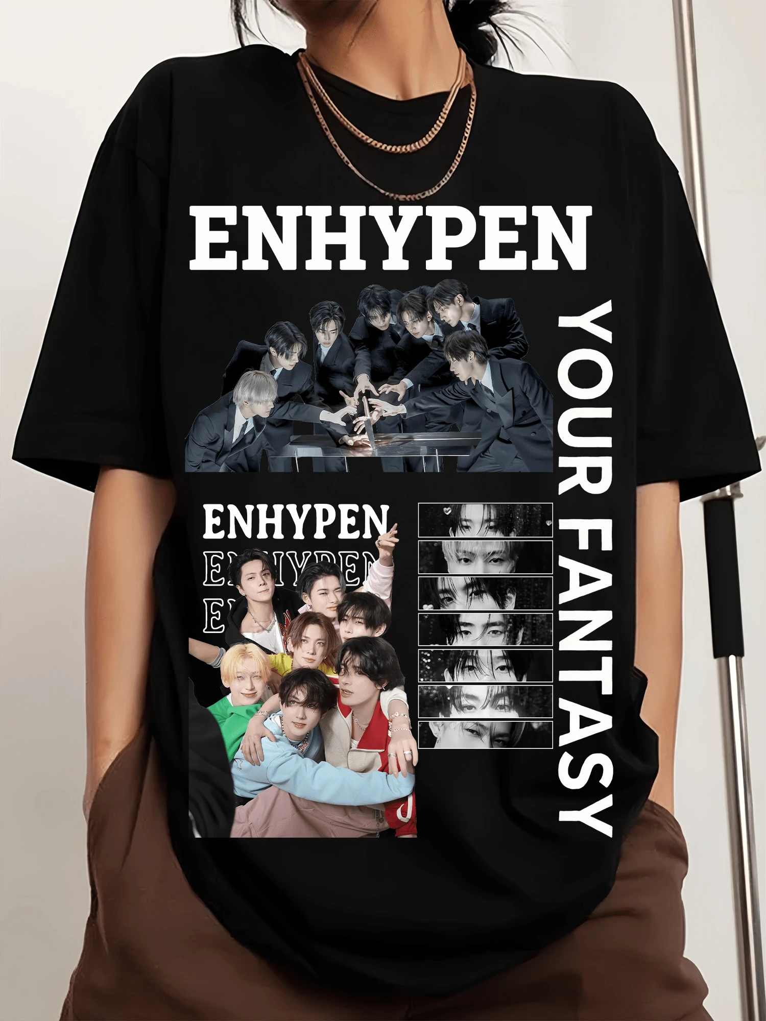 Enhypenss Men's Sports T-Shirt With Crew Neck And Print, Short Sleeves - Black - View 1