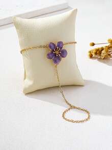 1 pieza Elegante brazalete de flor plisada de metal, adecuado para fiestas y diversas ocasiones - Morado - Ver 3