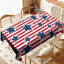 1/2pcs Independence Day Tablecloth, American Flag Pattern Tablecloth, Made Of Polyester Fiber, Suitable For Kitchen, Dining Room, Coffee Table, Picnic, Camping, Countryside, Protects Tabletop, Decorates For Independence Day, Red White Blue Classic Color, Star Spangled Design, Fashionable And Practical Home Decor - Multicolor - View 17