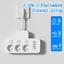 快速充电桌面充电站多端口电源条充电器7合1多功能电源条，带USB、USB-A、Type-C端口，独立开关，多开关设计，旅行适配器插头，适用于办公室和家庭使用，阵亡将士纪念日夏季启动 - 查看 5