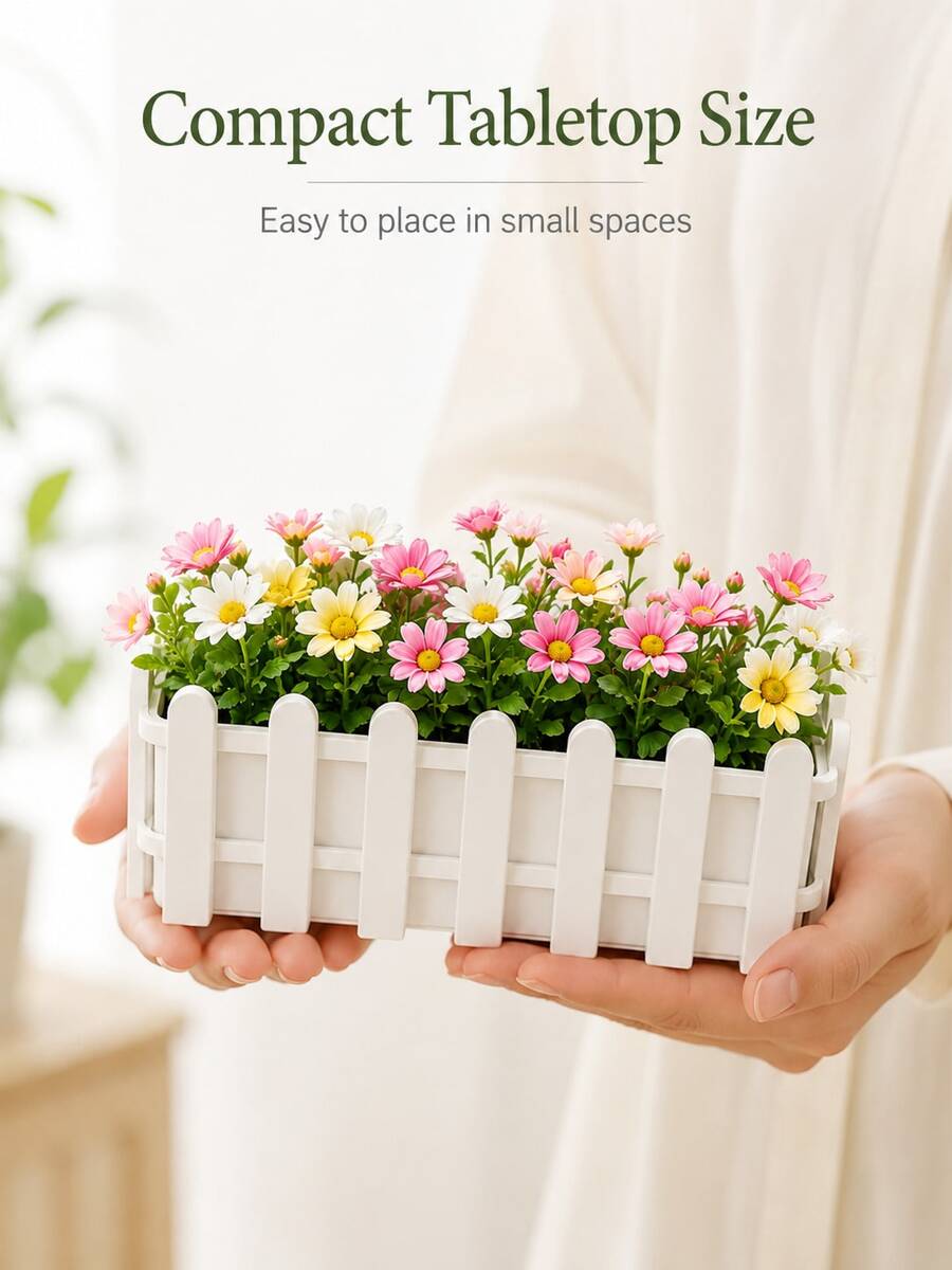 Maceta rectangular de plástico blanco, apta para jardín interior/exterior, patio, alféizar de ventana, mesa