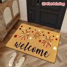 1/2pcs Independence Day Doormat, Soft Absorbent Flannel Non-Slip Washable Multi-Purpose Rug For Entryway, Living Room, Kitchen, Bathroom, Hallway, Holiday Decor With Festive Fireworks & Star Pattern, Celebratory Atmosphere - Multicolor - View 5