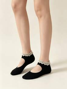 1/5 Pairs Lace Trim Cute Ballet Style Ankle Socks, Lightweight For Spring/Summer (Socks Only, No Insole) - Multicolor - View 1
