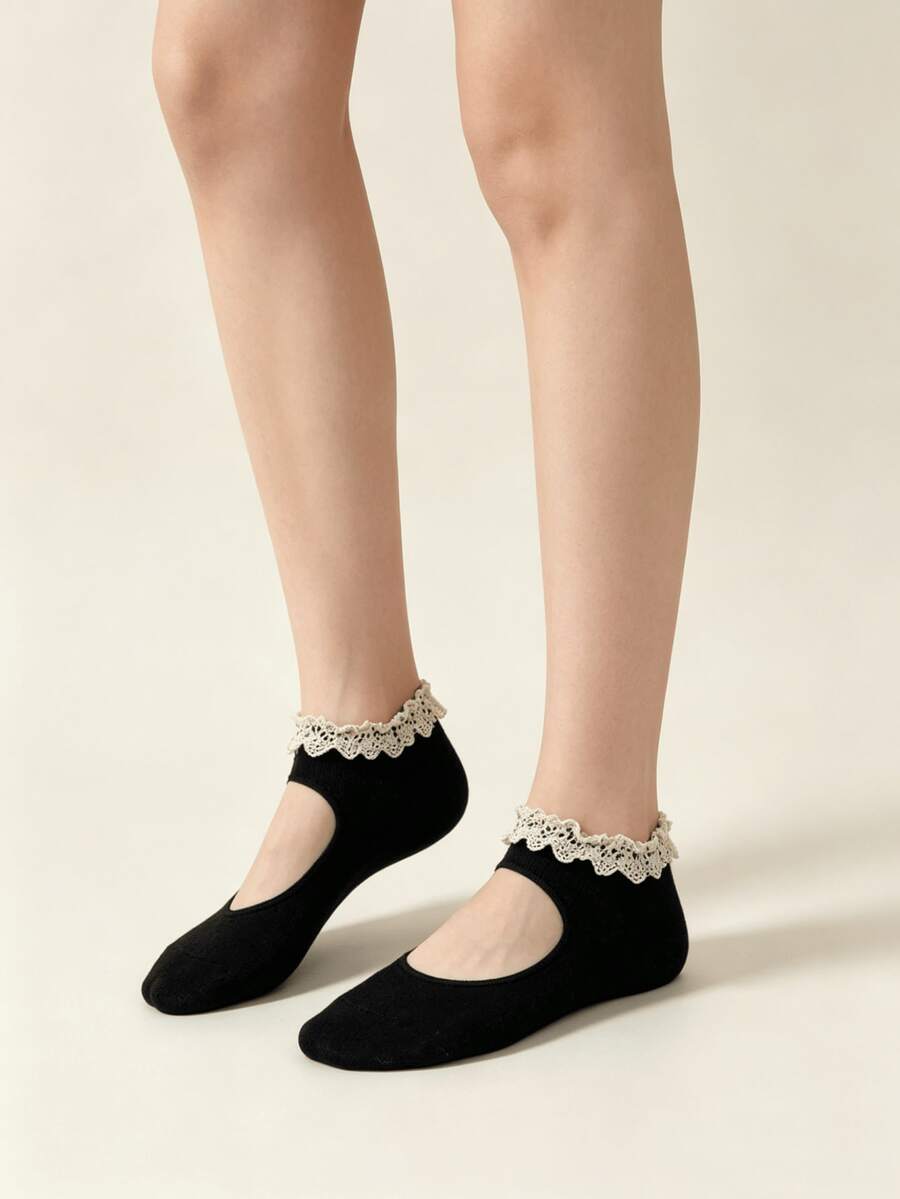 1/5 Pairs Lace Trim Cute Ballet Style Ankle Socks, Lightweight For Spring/Summer (Socks Only, No Insole) - Multicolor - View 1