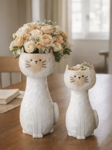 1个可爱猫咪花瓶花盆，卡通小猫花盆，室内外花园装饰，美观家居草坪庭院装饰礼品 - B - 查看 6