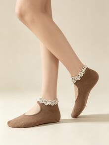 1/5 Pairs Lace Trim Cute Ballet Style Ankle Socks, Lightweight For Spring/Summer (Socks Only, No Insole) - Multicolor - View 9