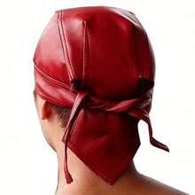 Women's Skull Studded Cap For Women Red Leather Biker Cap Edgy Hat Skull Headscarf Wide Headband Bonnets Hair Accessories For Punk Gothic Motorcycle Style Festival Outfits Streetwear Fashion Travel Looks - 紅色 - 查看 4