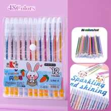 48pcs Metallic Glitter Pens, Liquid Quicksand Sparkling Pens, Neon Highlighter Pens, Suitable For Painting, Doodle, Watercolor, DIY Album, Greeting Cards, Crafts, Birthday, Christmas, Valentine's Day, New Year Gifts, Easter Gifts [12pcs Pens + 36pcs Refills] - 48pcs - View 9