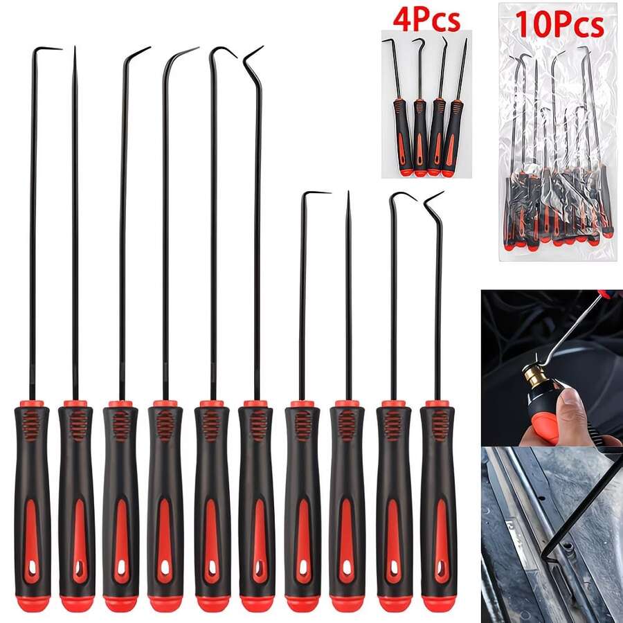 4/10件套精密取钩工具组，汽车自动油封/O型圈密封垫片取钩迷你精密钩专业拉拔器拆卸技工工具，适用于汽车油封钩，耐用手动工具套装