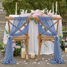16pcs/32pcs Romantic Pearl Chiffon Chair Bows, Long Satin Ribbons For Wedding Banquet Church Outdoor Decoration (20*275cm) - Dusty Blue - View 5