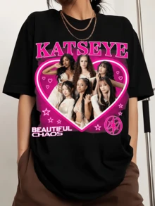 Retro Katseye Crew-Neck Printed Men's Fashion Short-Sleeve Sports T-Shirt - Black - View 6
