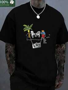 180G, Camiseta de Algodón, Camiseta Estampada con Patrón de Rana y Cámara de Puerto Rico | Nostalgia Retro | Perfecta para Actividades al Aire Libre en Verano 2025 - Negro - Ver 6