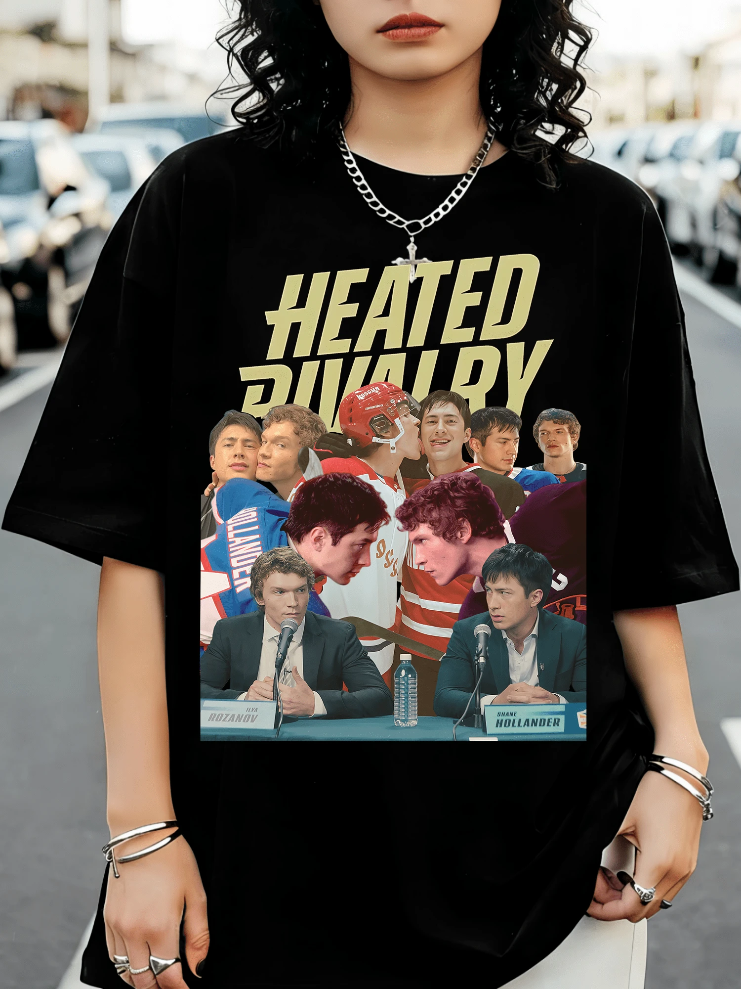 Counterfeit Hollander X Rozanov Ice Hockey T-Shirt, Intense Rivalry, BookTok Fan Tee - Black - View 1