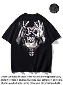 Áo thun nam dáng rộng phong cách đường phố, chất liệu polyester nhẹ, họa tiết Gothic kinh dị Punk, kiểu dáng cá tính, tay ngắn. - màu đen - Xem 6