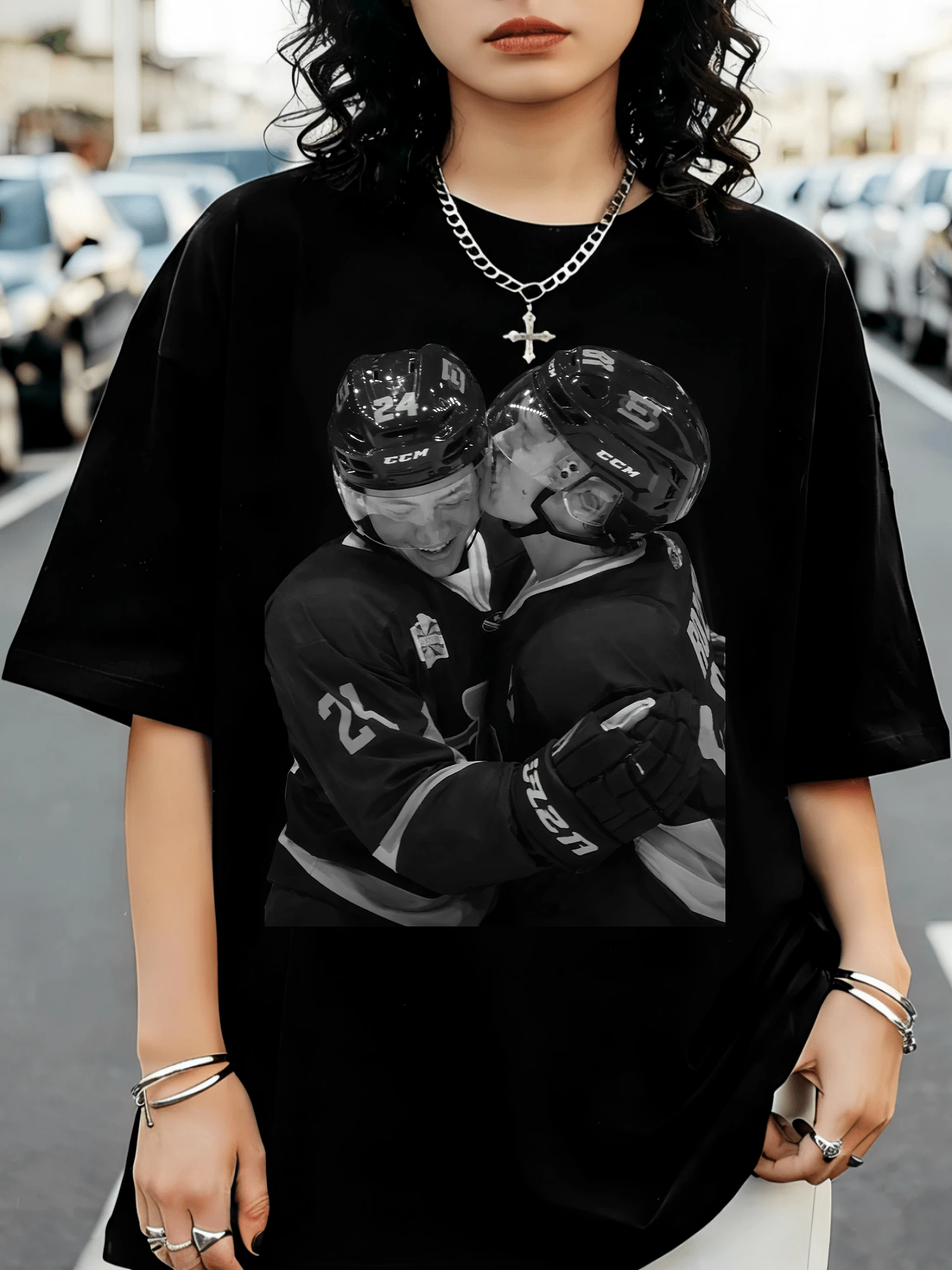 Vintage Hollandov T-Shirt, Intense Rivalry, Ice Hockey, 90s, Counterfeit, Retro Style, Sports Graphic - Black - View 1