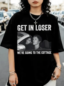Heated Rivalry "Get In Loser We're Going To The Cottage" T-Shirt, BookTok Fan Tee - Black - View 6