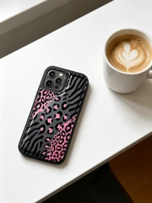 1pcs Pink Leopard Zebra Mixed Pattern Cardholder-Style  12 Case-Combines A Phone Case And Wallet In One. Handcrafted With A Premium Leather-Textured Finish For A Stylish Look, Featuring Built-In Card Slots | Black  12 Case - Black - View 6