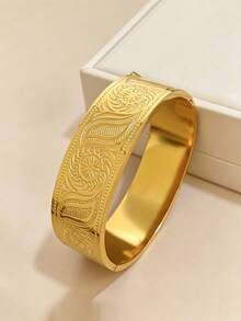 1 đôi bông tai bằng thép không gỉ mạ vàng 18K, thiết kế chạm khắc/rỗng, bền chắc, thích hợp đeo hàng ngày, dự tiệc hoặc đi nghỉ mát. - vàng 5 - Xem 4