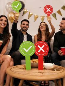 2pcs Double-Sided YES NO Answer Paddles, Handheld Voting Signs Suitable For Party Games, Q&A Activities, Game Show Props, Team Building, Office Parties, Wedding Receptions, Classroom Competitions, Fun Event Supplies - Right Or Wrong, Raise Your Hand to Indicate. - View 5