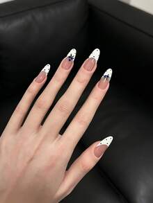10 Móng Tay Giả Kiểu Pháp Màu Xanh Việt Quất, Móng Tay Giả Màu Nude Hình Hạnh Nhân Trung Bình Điểm Nhấn Chấm Bi, Móng Tay Giả Thủ Công Có Thể Tái Sử Dụng Cho Mùa Hè & Thường Ngày - Nhiều màu - Xem 4