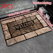 1/2件裝裝飾石磚圖案歡迎墊，現代柔軟法蘭絨地板地毯，適用於廚房、浴室、臥室、樓梯入口區域，家居裝飾，防滑低毛絨 - 紫紅色 - 查看 16