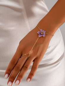 1 pieza Elegante brazalete de flor plisada de metal, adecuado para fiestas y diversas ocasiones - Morado - Ver 1