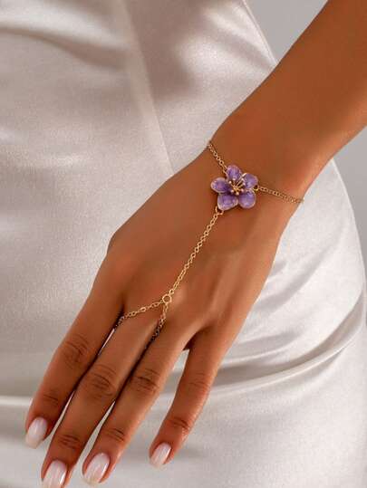 1 pieza Elegante brazalete de flor plisada de metal, adecuado para fiestas y diversas ocasiones