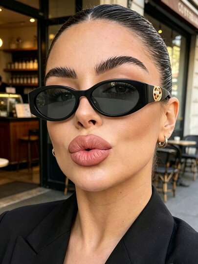 1pc Summer New Fashion Glasses, Y2K Retro Bohemian Metal Oval Glasses, Elegant Street Style Decorative Glasses, Best For Daily, Vacation, Beach, Party, Student Gift