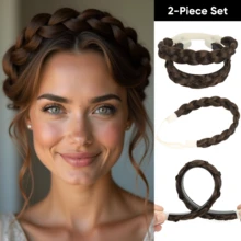 Conjunto de tiara trançada elegante de 35 cm para mulheres, com uma tiara trançada com detalhes e um elástico de cabelo trançado combinando. Disponível em diversas cores, incluindo cinza, preto, dourado, marrom e outras. Conjunto de acessórios de cabelo antiderrapantes de 2 peças para uso diário. - Multicolorido - Ver 15