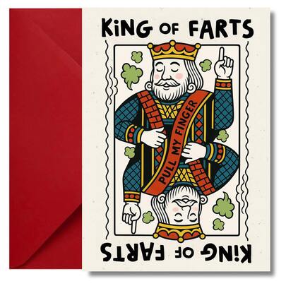1 Funny Father's Day Card - Fart King - From Son Or Daughter - Birthday Or Father's Day Card For Husband, Grandpa Or Men - Pull My Finger Joke