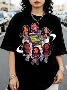 Katseye K-Pop Y2k Gothic T-Shirt Printed With Band Letters - Black - View 1
